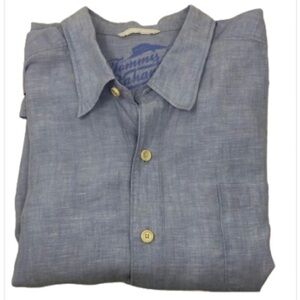 Tommy Bahama Shirt 100% Linen Blue Long Sleeve Button Down Relaxed Beach Coastal